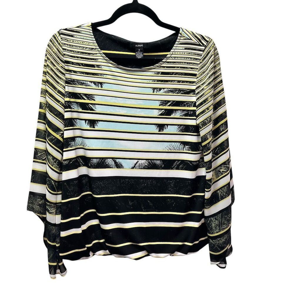 Alfani Women's Striped Blouse Size S Multicolor Round Neck Casual